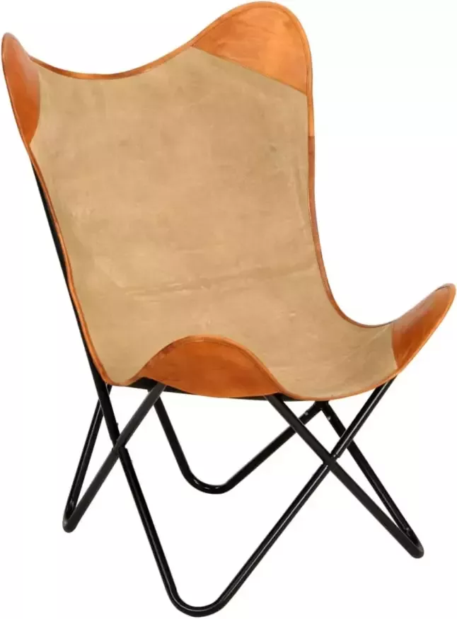 VidaXL Vlinderstoel echt leer en canvas bruin - Foto 1